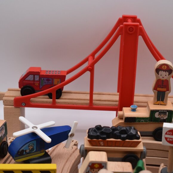 Lot of over 60 Tracks Curves Ramps Straights Ascending Wooden Railway Trains - Picture 2 of 12